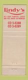 Matchbook Cover - Lindy's Restaurant New York City