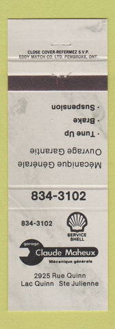 Matchbook Cover - Shell oil gas Claude Maheux Garage Ste Julienne QC