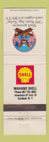 Matchbook Cover - Shell oil gas CBS TV Mahans Cortland NY
