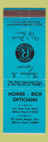 Matchbook Cover - Homer Rich Opticians White Plains Mount Kisco? NY BLUE