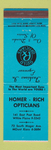 Matchbook Cover - Homer Rich Opticians White Plains Mount Kisco? NY BLUE