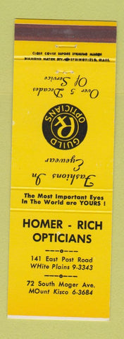 Matchbook Cover - Homer Rich Opticians White Plains Mount Kisco? NY YELLOW