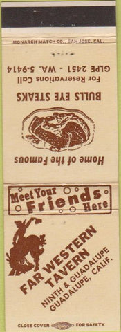 Matchbook Cover - Far Western Tavern Guadalupe CA horse