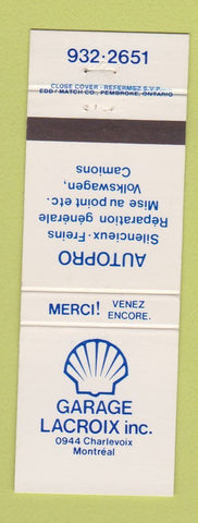 Matchbook Cover - Shell oil gas Garage Lacroix Montreal QC