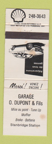 Matchbook Cover - Garage O Dupont Shell oil gas Stanbridge Station QC WEAR