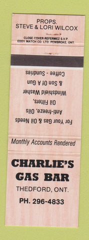 Matchbook Cover - Charlie's Gas Bar oil gas Thedford ON