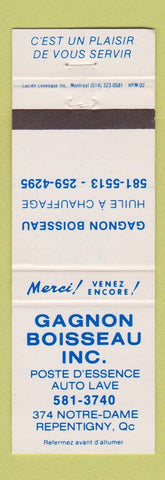 Matchbook Cover - Gagnon Bosseau oil gas Repentigny QC