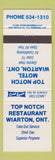 Matchbook Cover - Top Notch Motel Wiarton ON Shell oil gas