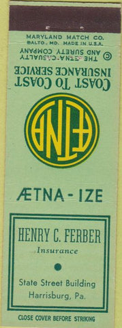 Matchbook Cover - Henry Ferber Aetna Insurance Harrisburg PA