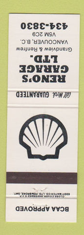 Matchbook Cover - Shell oil gas Reno's Garage Vancouver BC
