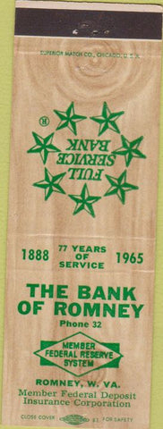 Matchbook Cover - Bank of Romney WV
