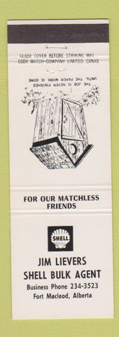 Matchbook Cover - Shell oil gas Jim Lievers Fort Macleod AB outhouse
