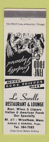 Matchbook Cover - Le Sorelle Restaurant Lounge Wrentham MA