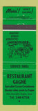 Matchbook Cover - Restaurant Gagne Shell oil gas QC