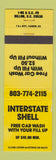 Matchbook Cover - Interstate Shell oil gas Dillon SC WEAR