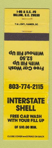 Matchbook Cover - Interstate Shell oil gas Dillon SC WEAR