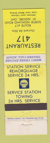 Matchbook Cover - Shell oil gas Restaurant 417 St Isidore ON WEAR
