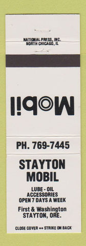 Matchbook Cover - Stayton Mobil oil gas OR  WHITE