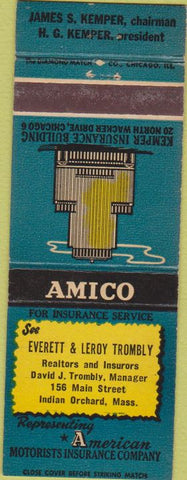 Matchbook Cover - Everett Leroy Trombly Indian Orchard MA