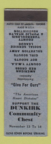 Matchbook Cover - Dunkirk Community Chest NY?