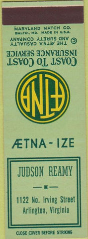 Matchbook Cover - Judson Reamy Aetna Arlington VA