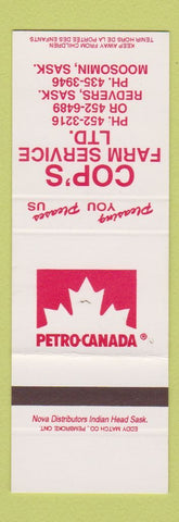 Matchbook Cover - Petro Canada oil gas Cop's Service Moosomin SK SAMPLE CREASED
