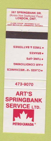 Matchbook Cover - Petro Canada oil gas Art's Springbank Service London ON