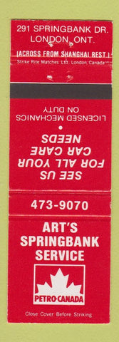 Matchbook Cover - Petro Canada oil gas Art's London ON