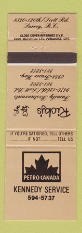 Matchbook Cover - Petro Canada oil gas Kennedy Surrey BC
