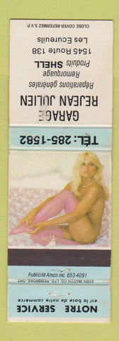 Matchbook Cover - Garage Rejean Julien Shell oil gas Les Ecureuils QC pinup WEAR