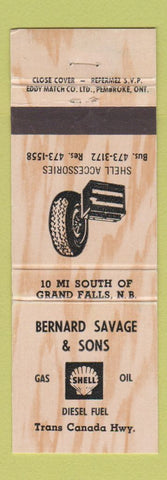 Matchbook Cover - Shell oil gas Bernard Savage Grand Falls NB