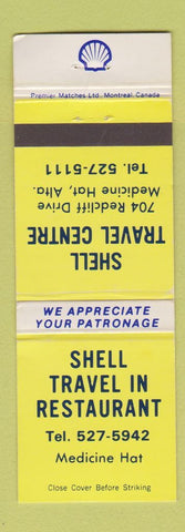 Matchbook Cover - Shell Travel In Restaurant oil gas Medicine Hat AB