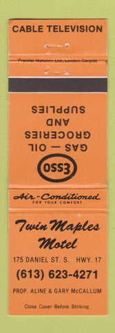 Matchbook Cover - Twin Maples Motel Esso oil gas Canada WEAR ORANGE