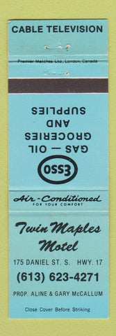 Matchbook Cover - Twin Maples Motel Esso oil gas Canada WEAR BLUE