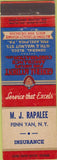 Matchbook Cover - M.J. Rapalee Insurance Penn Yan NY