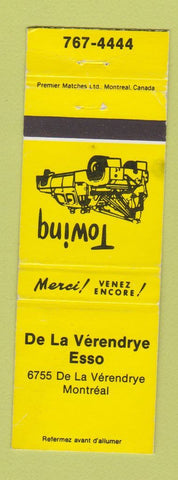 Matchbook Cover - Esso oil gas De LA Verendrye Montreal QC towing WEAR