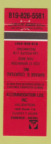 Matchbook Cover - Petro T oil gas Garage Courteau Richmond QC