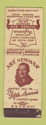 Matchbook Cover - Art Newman Restaurant Olympia WA WORN