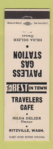 Matchbook Cover - Travelers Cafe Ritzville WA Payless oil gas Hilda Delzer