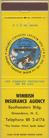 Matchbook Cover - Wimbish Insurance Greensboro NC