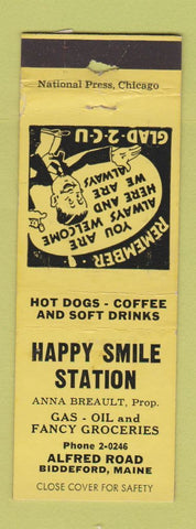 Matchbook Cover - Happy Smile Station oil gas Biddeford ME WORN