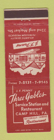 Matchbook Cover - Three Gables oil gas Restaurant Camp Hill PA