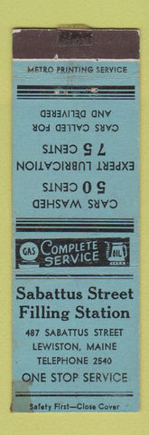 Matchbook Cover - Sabattus Street oil gas Lewiston ME TAPED WORN