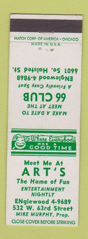 Matchbook Cover - Art's 66 Club Chicago IL