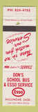 Matchbook Cover - Don's School Bus Esso oil gas Mulligar SK WORN