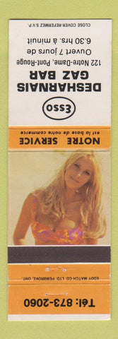 Matchbook Cover - Esso oil gas Desharnais Gaz Bar Pont Rouge QC pinup