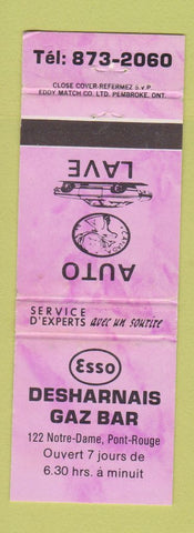 Matchbook Cover - Esso oil gas Desharnais Gaz Bar Pont Rouge QC PURPLE