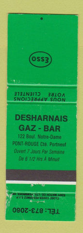 Matchbook Cover - Esso oil gas Desharnais Gaz Bar Pont Rouge QC GREEN WORN