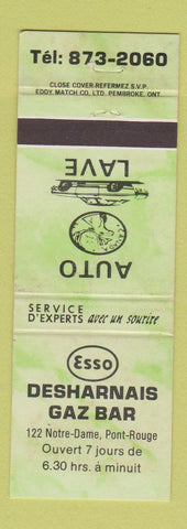 Matchbook Cover - Esso oil gas Desharnais Gaz Bar Pont Rouge QC GREEN
