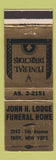 Matchbook Cover - John Lodge Funeral Home Troy NY